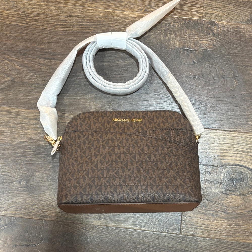 Michael Kors Brown MK Logo Crossbody Bag with Gold Hardware